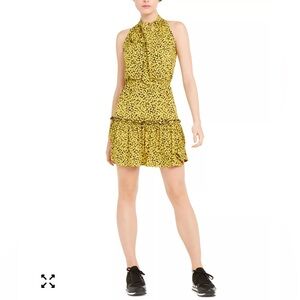 NWT Michael Kors Black & Yellow Lily Floral Print Tiered Skirt Dress Size S